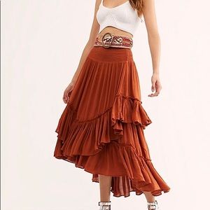 Free People Orange Convertible Flowy Maxi Skirt